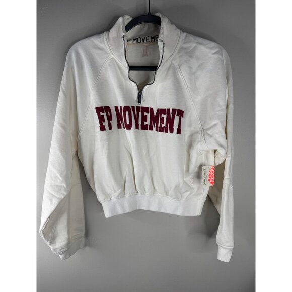 Free people FP Movement For The Win Logo Half Zip Sweatshirt Size S NWT White - Picture 4 of 5